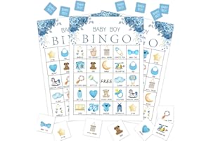 WWONGXIANB Gender Reveal Party Bingo Game, 24 Player Blue Floral Bingo Cards Set for Family Friend Activity, Pregnancy Announcement Party Favor Decoration Holiday Supplies -a02
