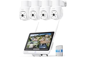 ZOSI 8CH 5MP Wi-Fi 6 Security Camera System with 12" LCD Monitor,4pcs 5mp Pan Tilt Plug-in WiFi Cameras Outdoor Indoor,AI Person Detection,Color Night Vision,2-Way Audio,1TB HDD for 24/7 Recording