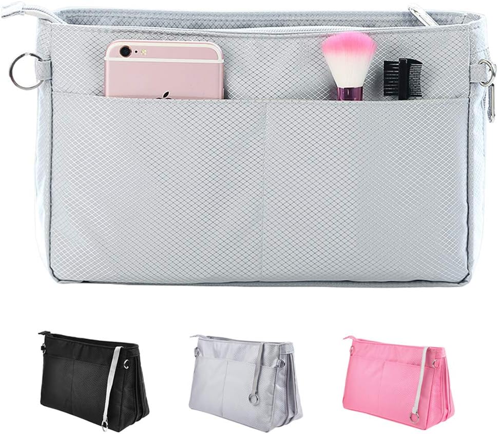 Zip Organiser Bag Insert Handbag Tidy Organiser, Tote Bag & Handbag Liner Organiser, Grey Small (L25cm*H15cm*W9-11cm)