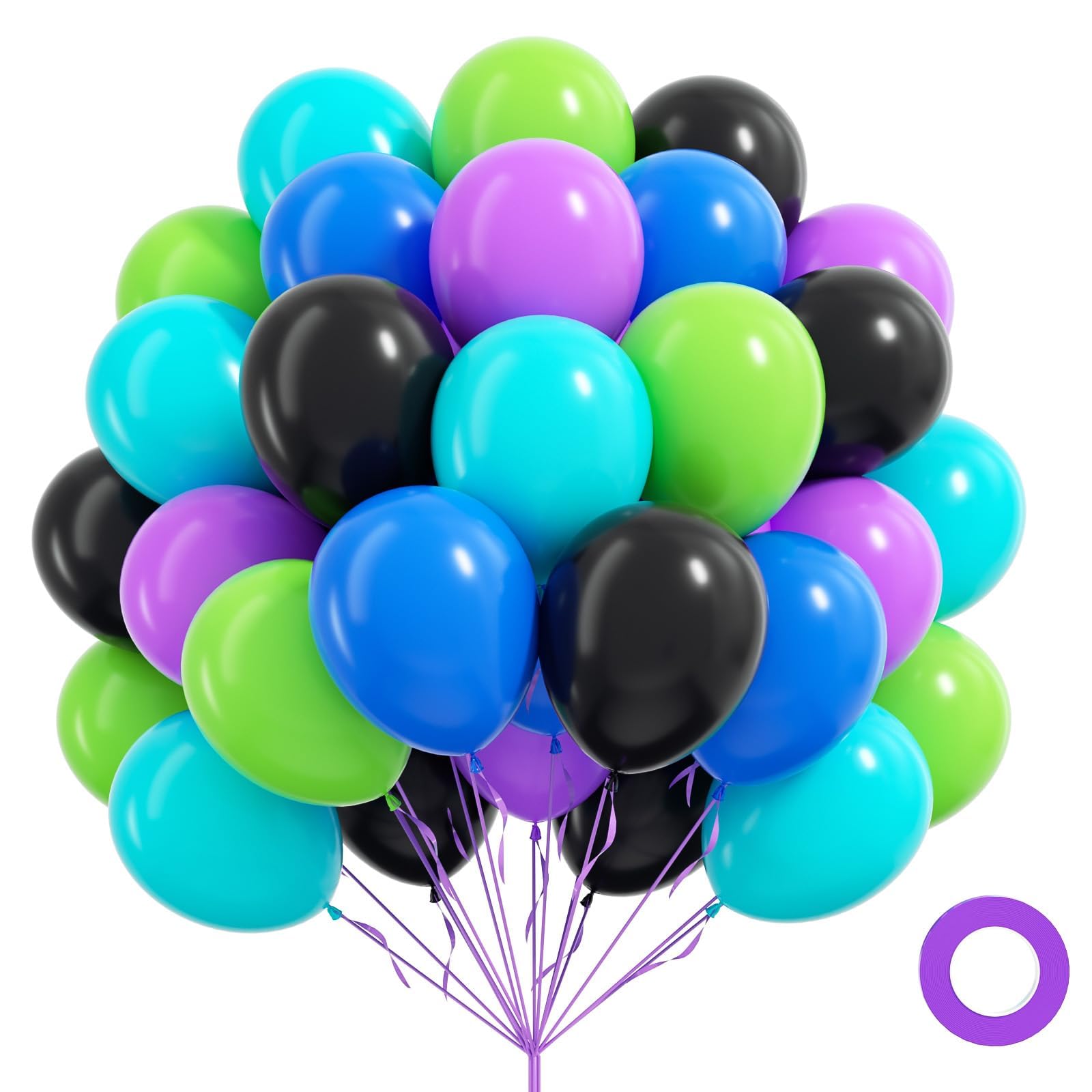 60pcs Black and Blue Balloons 12inch with Purple Black Green Teal Blue Balloons for Video Game Birthday Party Decorations for Men