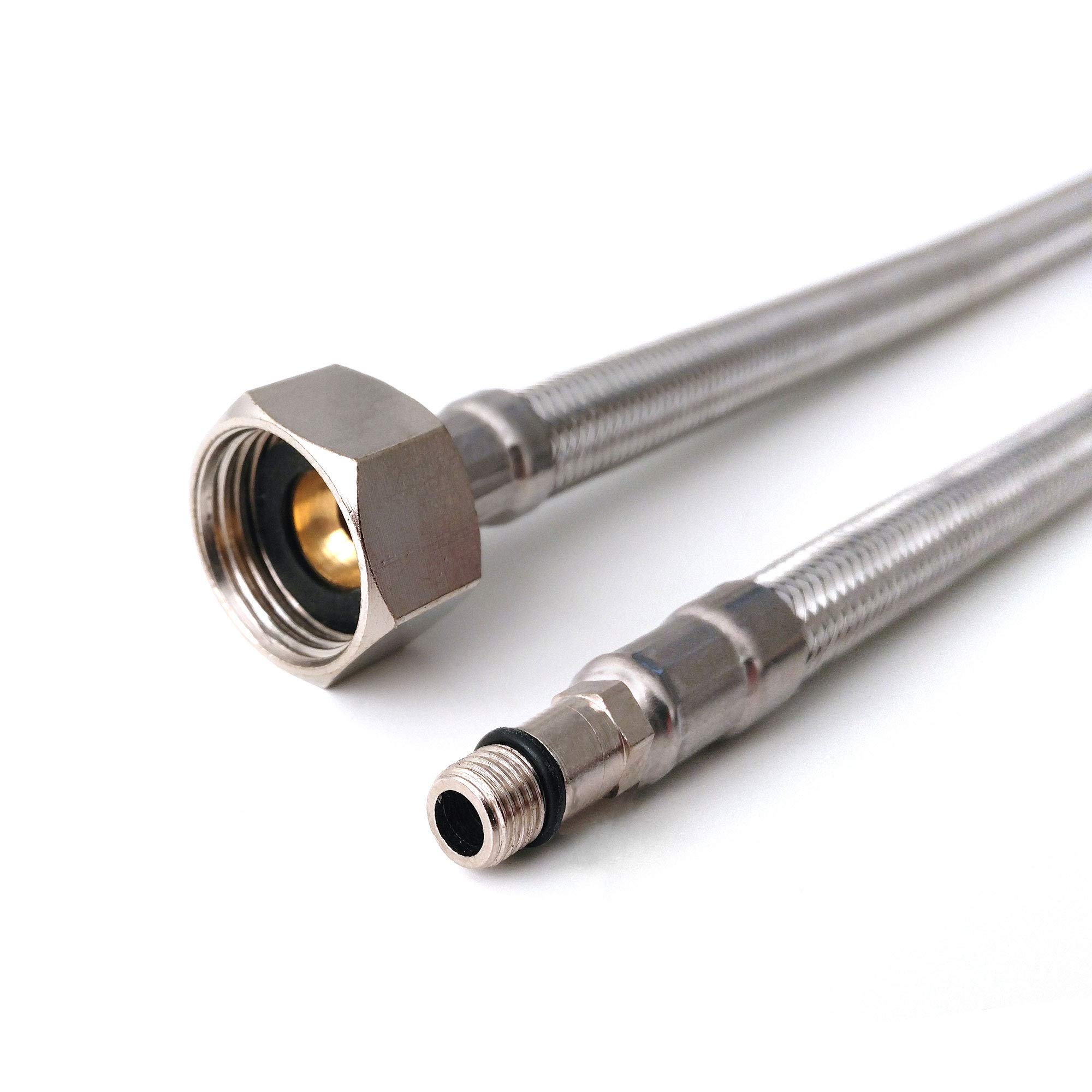 Xcel Home 2 x M8 x1/2 Flexible Tap Connectors (500mm) | 4 Lengths | Pair of BSP Kitchen/Basin Monobloc Mixer Flexi Pipe Tails | Braided Stainless Steel