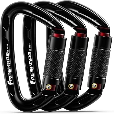 FresKaro 3 Pack Locking Carabiners UIAA 25kN Auto Lock D Shape 60g