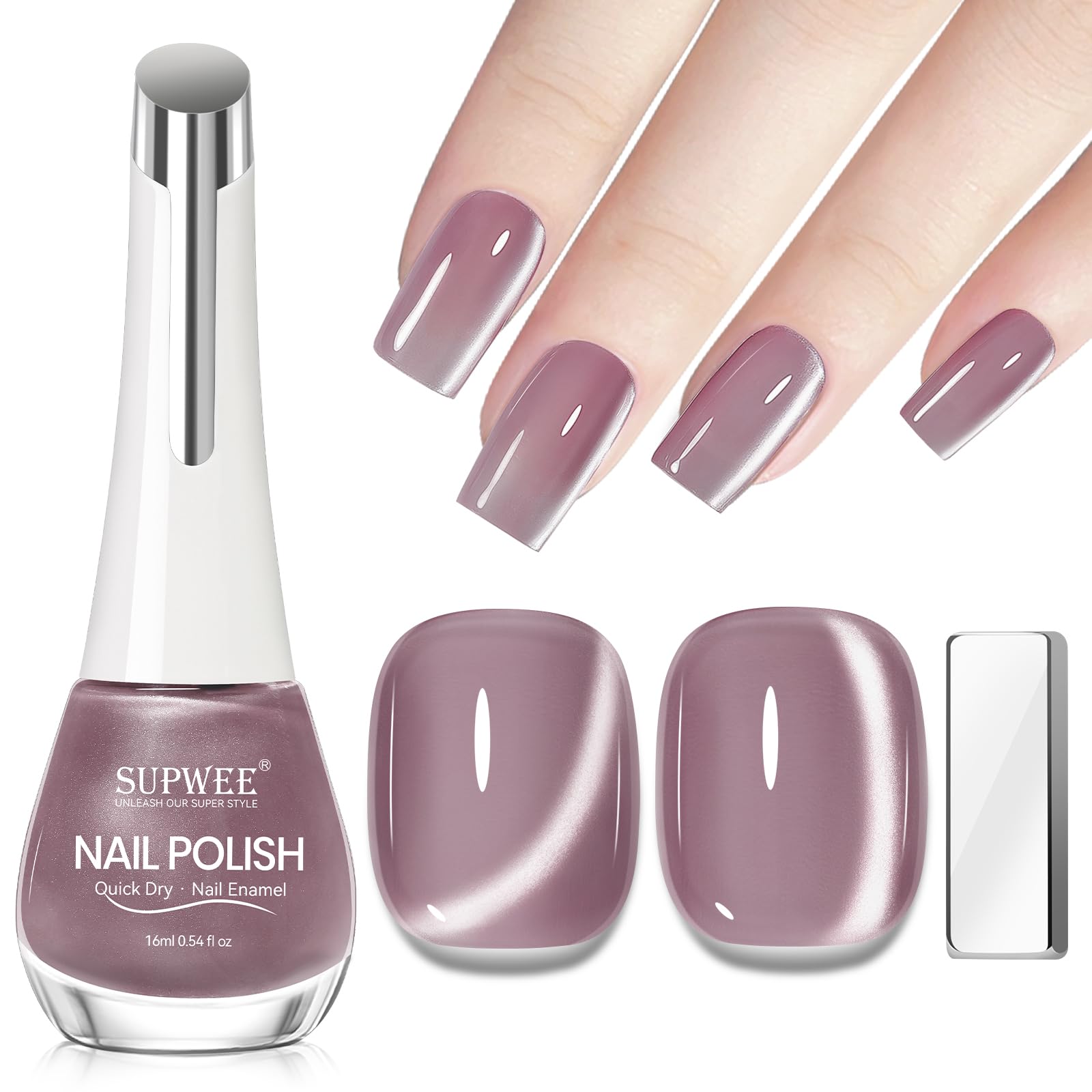 Photo 1 of SUPWEE Magnetic Nail Polish Non Gel Quick Dry Glitter Cat Eye Nail Polish Cats Eye Toe Fingernail Air Drying Fast Lacquer Manicure Gift For Women Girls 16ml, 0.54fl oz