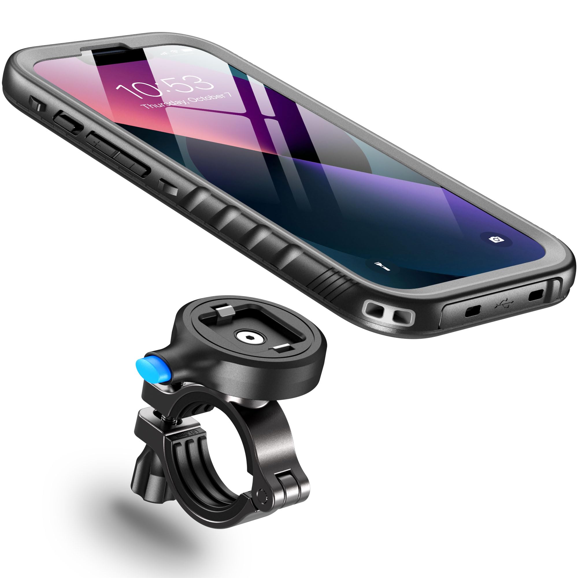 Cozycase Bike Phone Mount for iPhone 13 Mini Waterproof 【One Button Unlock+Auto Lock in One Second】 Metal/Aluminium【360° Rotatable Detachable】 Handlebar Motorbike Road/Mountain Bike Phone Holder