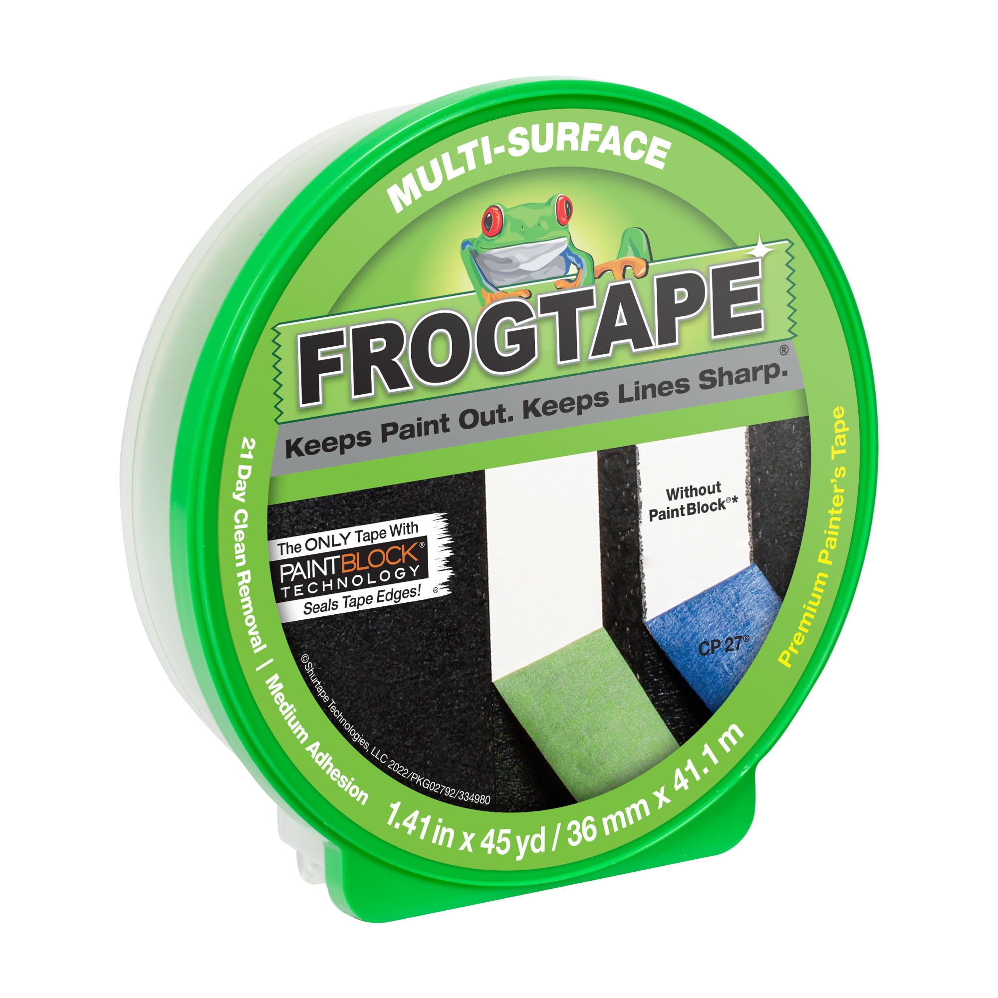 ShurTech FrogTape 1396747 Multi-Surface Painting Tape, Green, 1.41-Inch X 45-Yard Roll, Acrylic, Multicolour, 13.71x13.71x3.81 cm