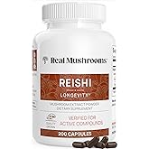 Real Mushrooms Reishi Mushroom Capsules - Handpicked Organic Mushroom Extracts - Red Reishi for Tranquil Daily Wellness with Verified Beta Glucans Vegan, Non-GMO, No Grain Fillers, 200 ct