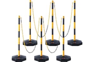 VEVOR Adjustable Traffic Delineator Post Cones, 6 Pack, Traffic Safety Delineator Barrier with Fillable Base 8FT Chain, for Traffic Control Warning Parking Lot Construction Caution Roads, Yellow&Black