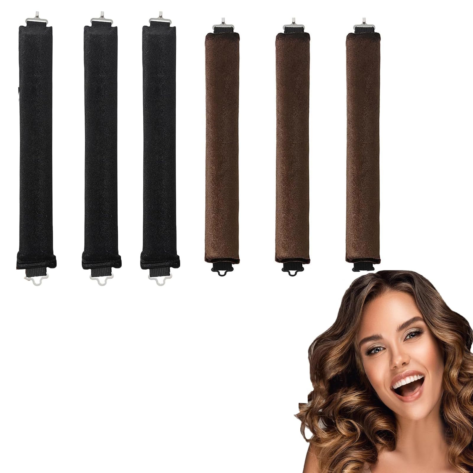 6Pcs Heatless Blowout Rods, Overnight Curls, Hair Rods for Short Hair (Black)