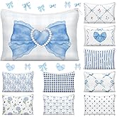 Reginary 10 Pcs Valentines Coquette Bow Cosmetic Bag for Valentine's Day Wedding Nurses Day Aesthetic Makeup Bag Lovely Heart Preppy Pouch Zipper Coquette Party for Galentine Gift(Blue,Lovely Heart)