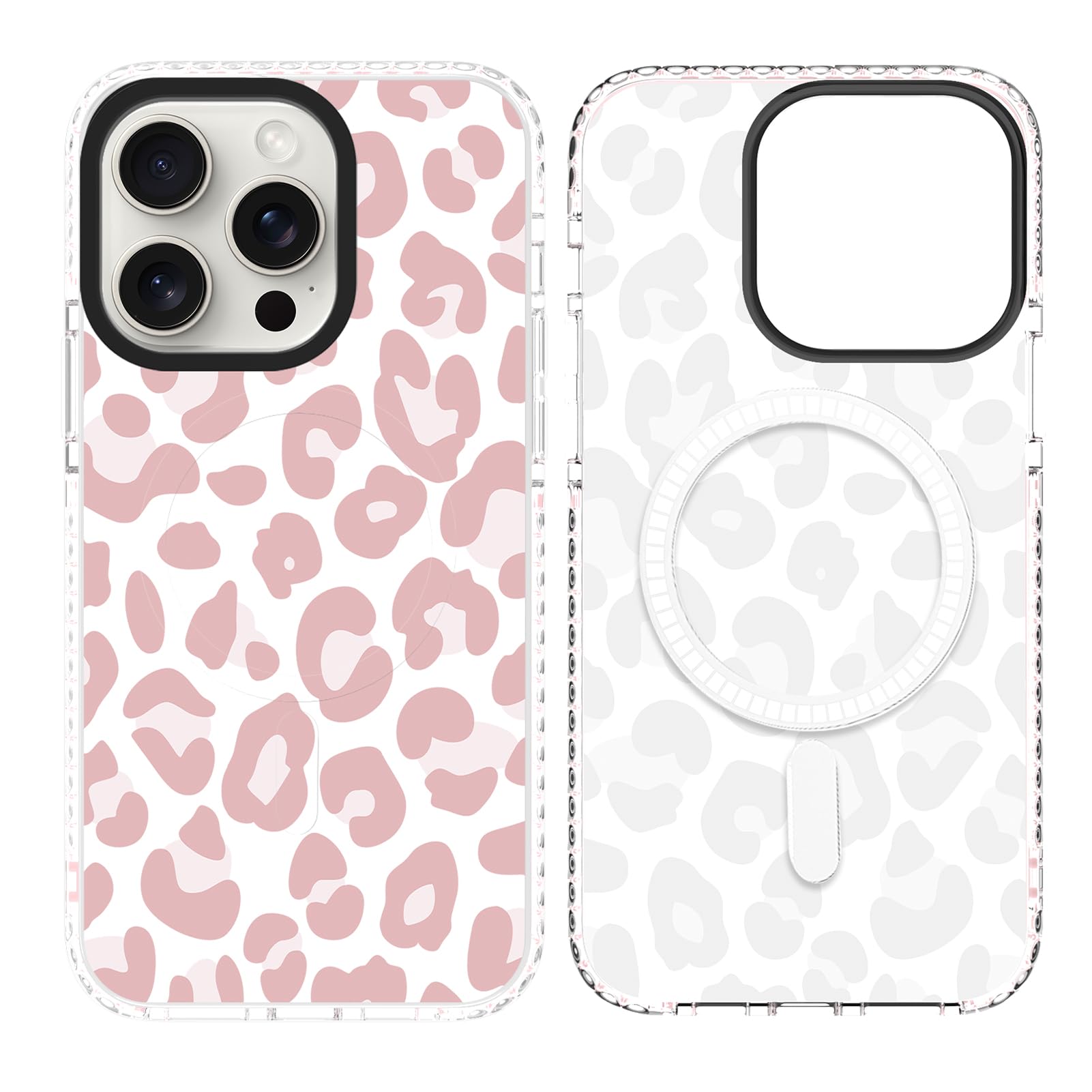 SAKUULO Magnetic for iPhone 15 Pro Case [Compatible with MagSafe] Light Pink Leopard Print Pattern Wireless Charge Slim Shockproof Case for iPhone 15 Pro Phone Case, Pink Leopard (6.1")