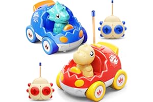 Kidz do 2 Pack Dinosaur Remote Control Cars Toys for Kids 2 3 4 5 6 Years Old, Christmas Birthday Gifts for Boys and Girls Ages 2-6, Dino Race Car Toddlers Toys with Music and Light(Red Blue)