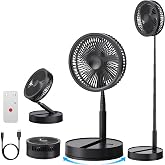 LIPETY Portable Foldable Oscillating Travel Fan - 8.6" Battery Powered | 4 Speeds, Timer, Quiet, 8000mAh Rechargeable, Remote Control. Stand/Desk Pedestal Ventilador, Ideal for Sleep Office Camping