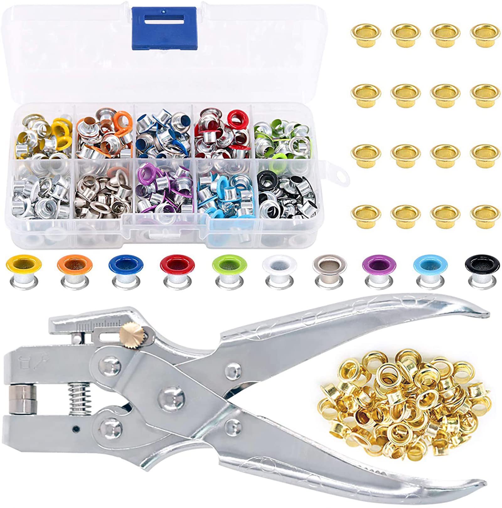 Photo 1 of Eyelet Hole Punch Pliers, 3/16 in(5mm) Eyelet Grommet Pliers Kit Metal Eyelets Kits with 400PCS Multicolor Grommets Shoe Eyelets Grommet Sets for Leather Fabric Belt Clothes Decorative Repair