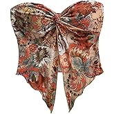 SOLY HUX Women's Floral Print Tube Top Twist Split Strapless Sleeveless Asymmetrical Hem Summer Vacation Crop Tops