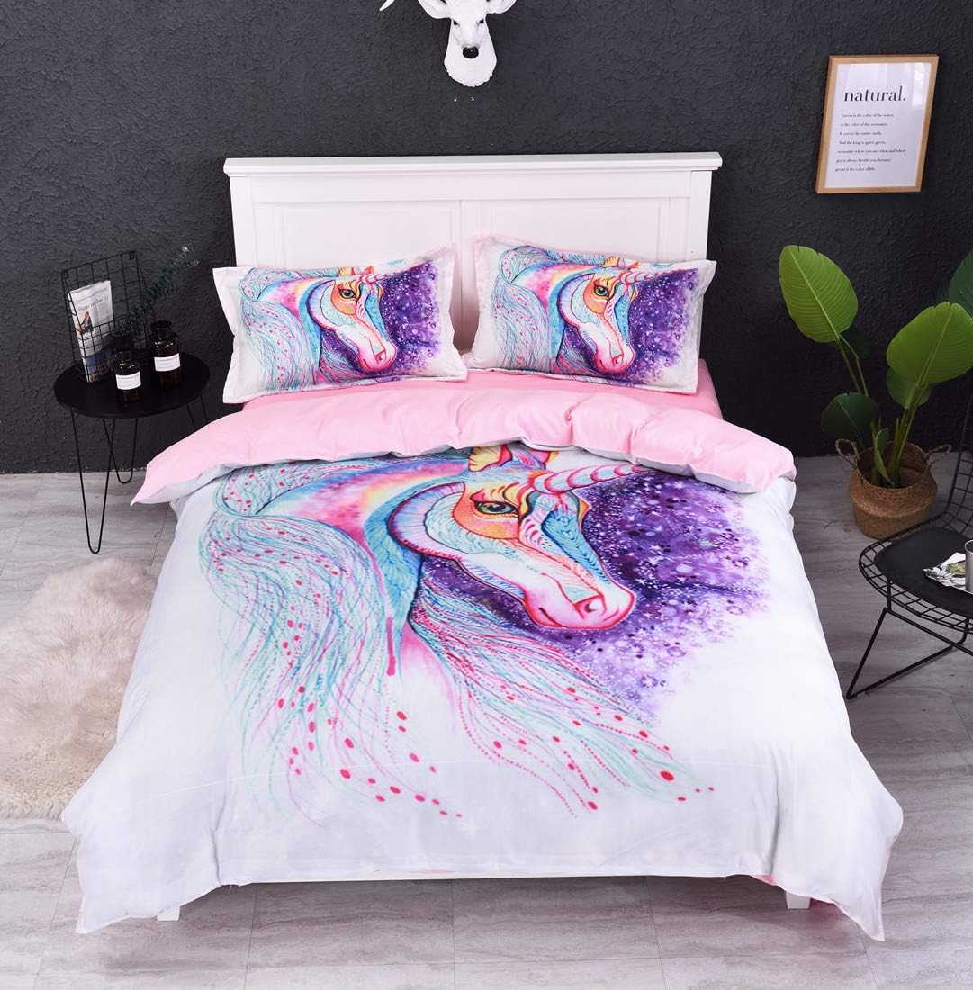 Housse De Couette Licorne 90x190 Cm - Microfibre Douce - Fermeture éclair + 1 Taie D'oreiller 65x65 Cm - Parure De Lit 1 Personne