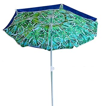 AMMSUN 6.5 ft Outdoor Patio Beach Umbrella with Push Button Tilt Air Vent and Fiberglass Rib Carry Bag (Blue&Green)