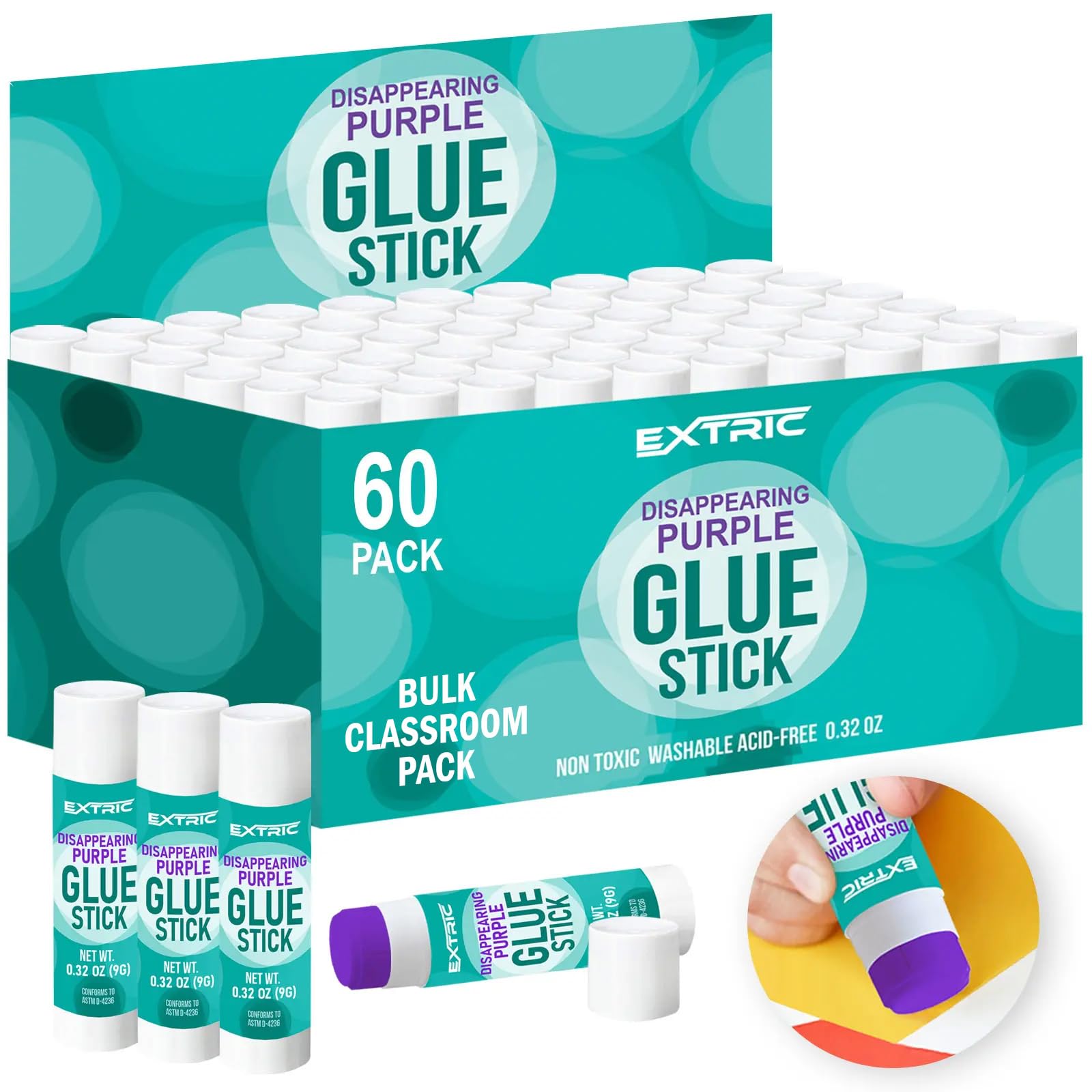 Glue Sticks Bulk Classroom, Purple Glue Sticks for Kids 60 Count, 0.32 Ounce Washable, for Kids, School and Home