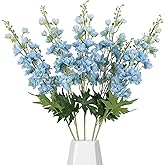 IPOPU 33" Blue Delphinium Fake Flowers 5pcs Long Stem Larkspur Artificial Flowers Delphinium Faux Silk Flowers for Tall Vase Wedding Centerpiece Floral Arrangement Home Party Decor (Blue)