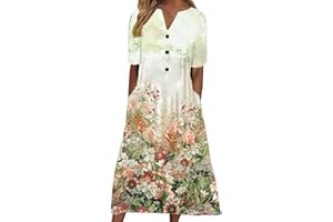 SGASY Summer Dresses for Women 2024 Plus Size Short Sleeve Button Down Boho Midi Sun Dress House Dress with Pockets