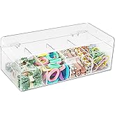 JessLab Hair Accessories Organizer for Girls, Acrylic Hair Bow Tie Clip Scrunchie Holder with Dividers, Clear Stackable Stora