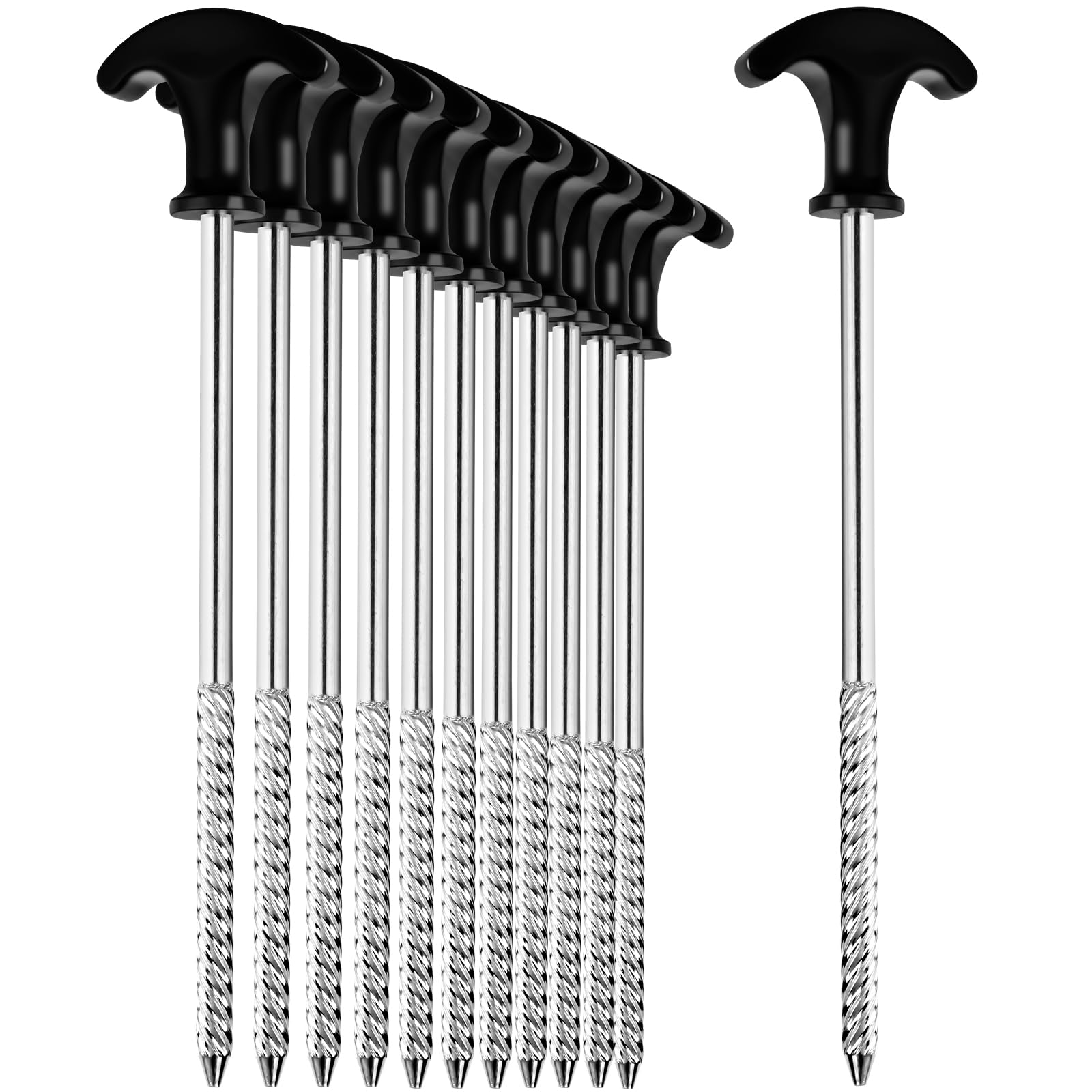 flintronic 12PCS Tent Pegs Heavy Duty for Hard Ground, Tent Pegs Heavy Duty Pegs Stainless Steel, 21cm Galvanized, Rust Proof Spiral Thread, With A T-handle