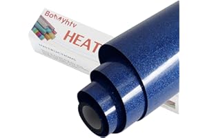 Bonnyhtv Glitter HTV Heat Transfer Vinyl Roll, Glitter Iron on Vinyl for Cricut & Silhouette Cameo, 12" x 5ft Glitter Vinyl for T-Shirts Gifts (12" × 5FT, 5ft-Glitter Royal Blue)