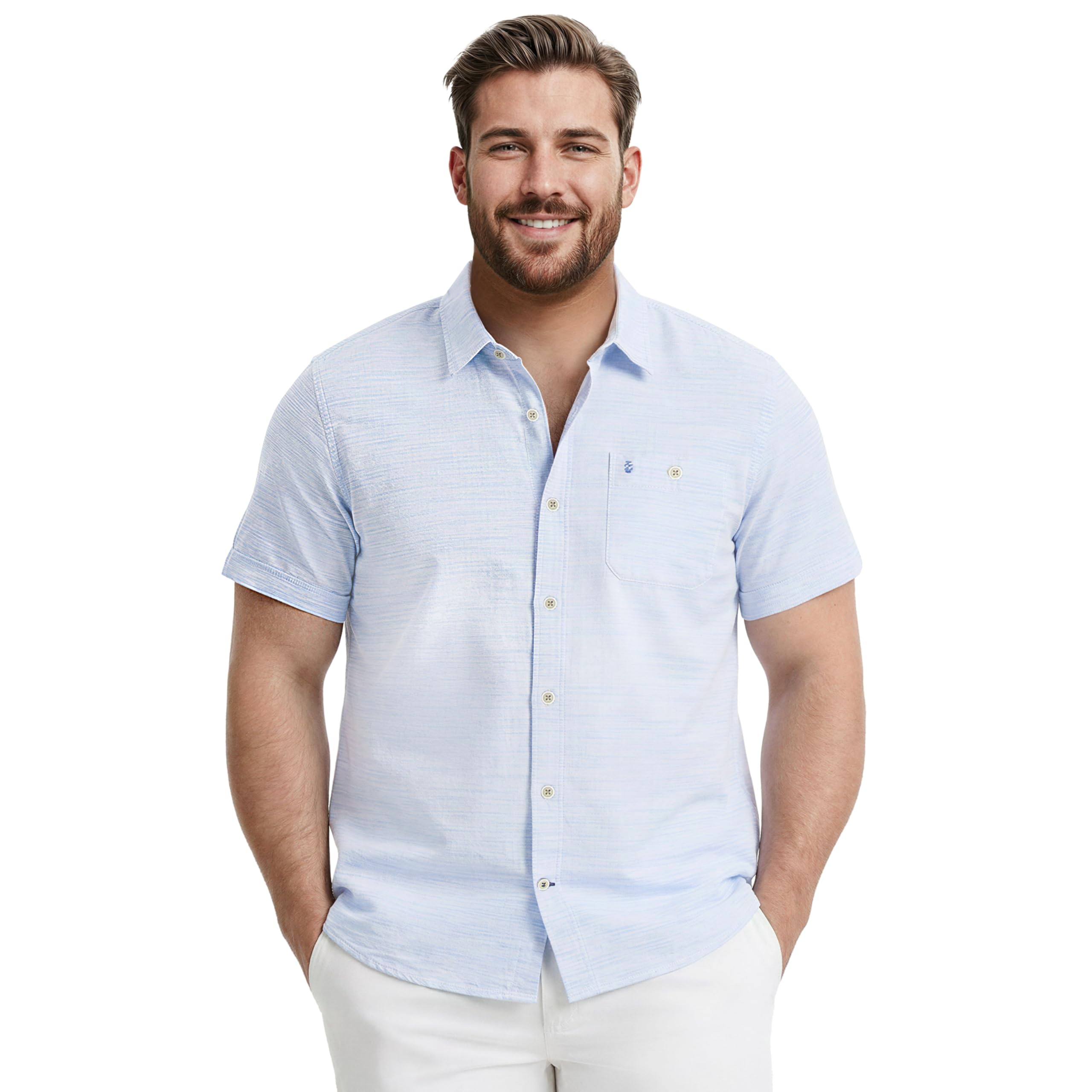 Izod Men’s Big and Tall Saltwater Dockside Short Sleeve Button Down Shirt, Blue Revival Stripe, 4X-Large Tall