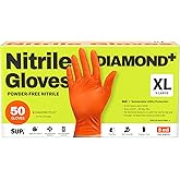 SUPER+ HEAVY DUTY Nitrile Gloves 8 Mil Diamond Texture Disposable Chemical Resistant Powder &amp;Latex Free Food Safe Orange 50Ct