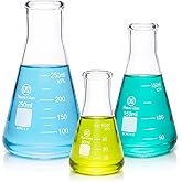 Glass Erlenmeyer Flask Set 50ml 150ml and 250ml, Narrow Mouth Graduated Flasks, 3.3 Borosilicate Glass, Ideal for Laboratory, Classroom or Home Use, HUAOU