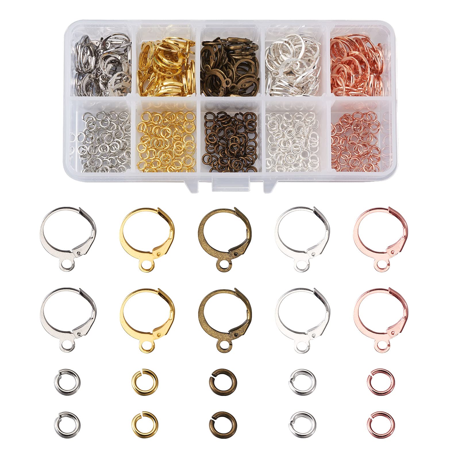 Cheriswelry 160pcs Round Lever Earring Hooks for Jewelry Making, Leverback Ear Wire Huggie Hoop Earring Findings with 300pcs Jump Rings for Dangle Earring Jewellery Making(5 Colors)