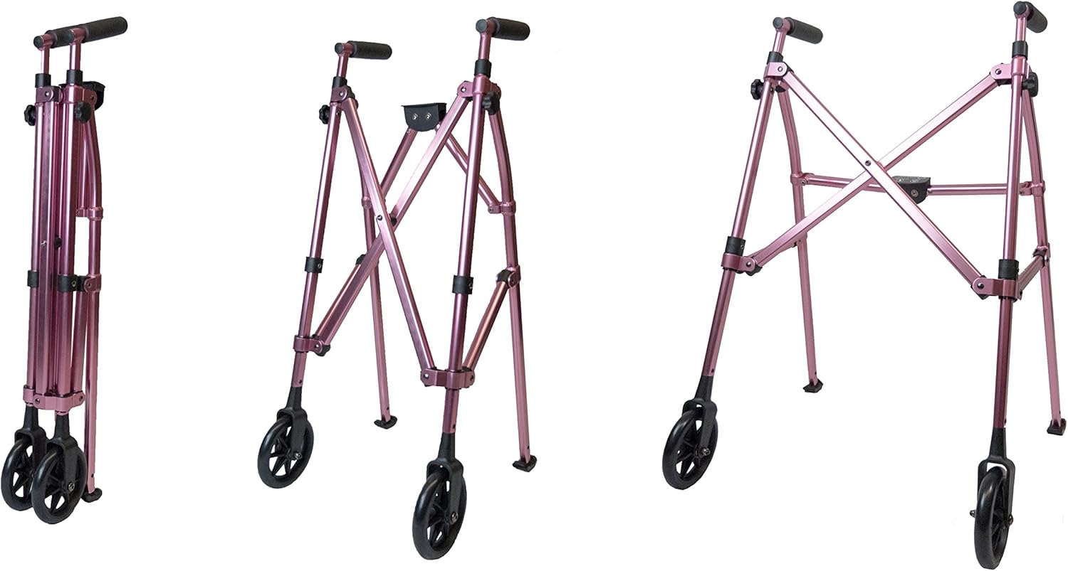 Able Life Space Saver Walker, Lightweight Folding 2 Wheel Rolling Walker for Seniors with Fixed Wheels, Regal Rose: Health & Personal Care