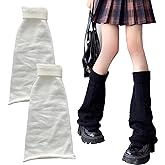 GFLPO 2 Pairs Leg Warmers Y2k for Women Girls,Japanese Style Kawaii Leg Warmers,Black&White Knit Long Socks,Y2k Goth Lolita Accessories for Women Girls