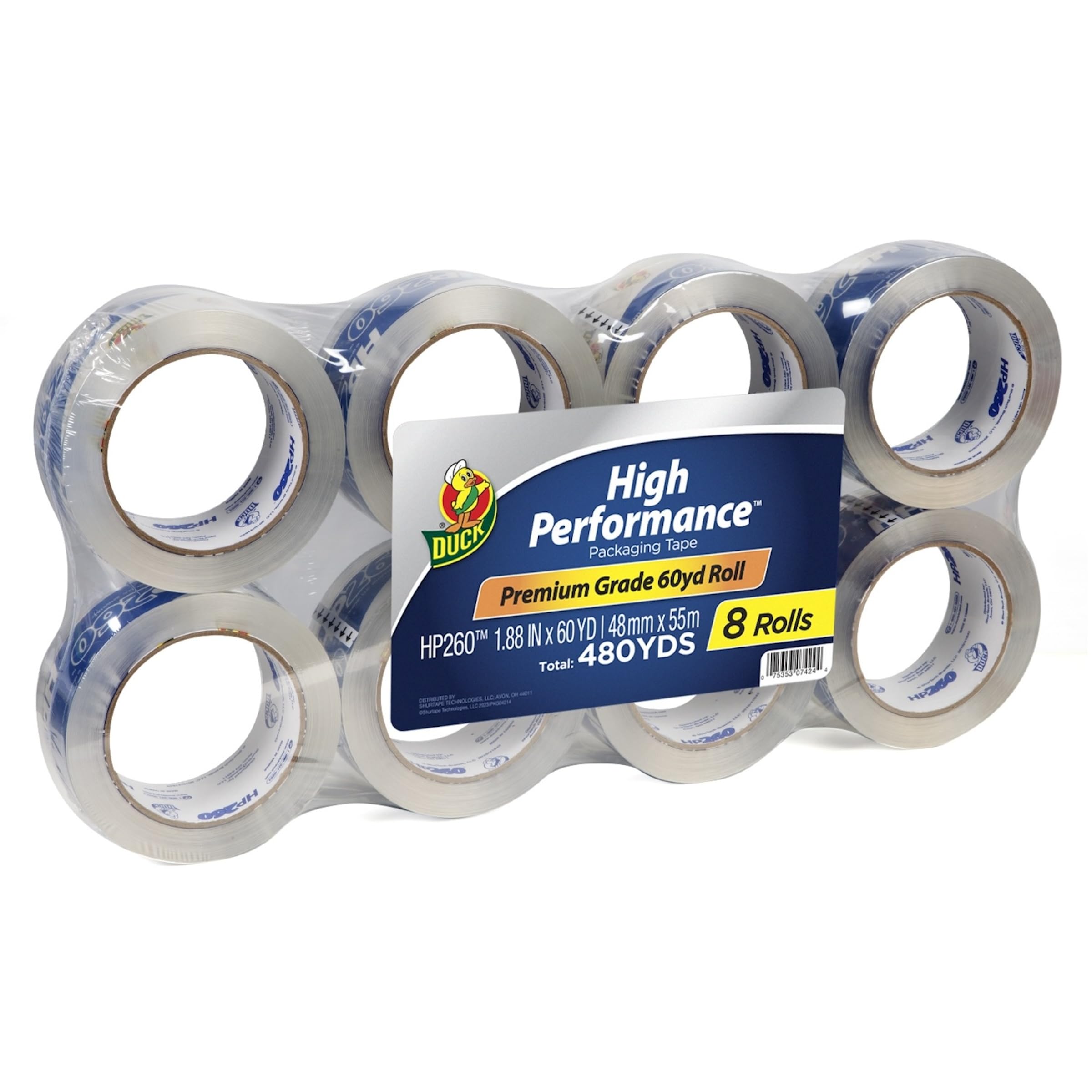 Duck HP260 Packing Tape Refill, 8 Rolls, 1.88 Inch x 60 Yard, Clear (1067839)
