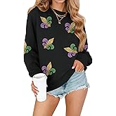 For G and PL Women's Mardi Gras Long Sleeve Crewneck Graphic Sequin Sweatshirt