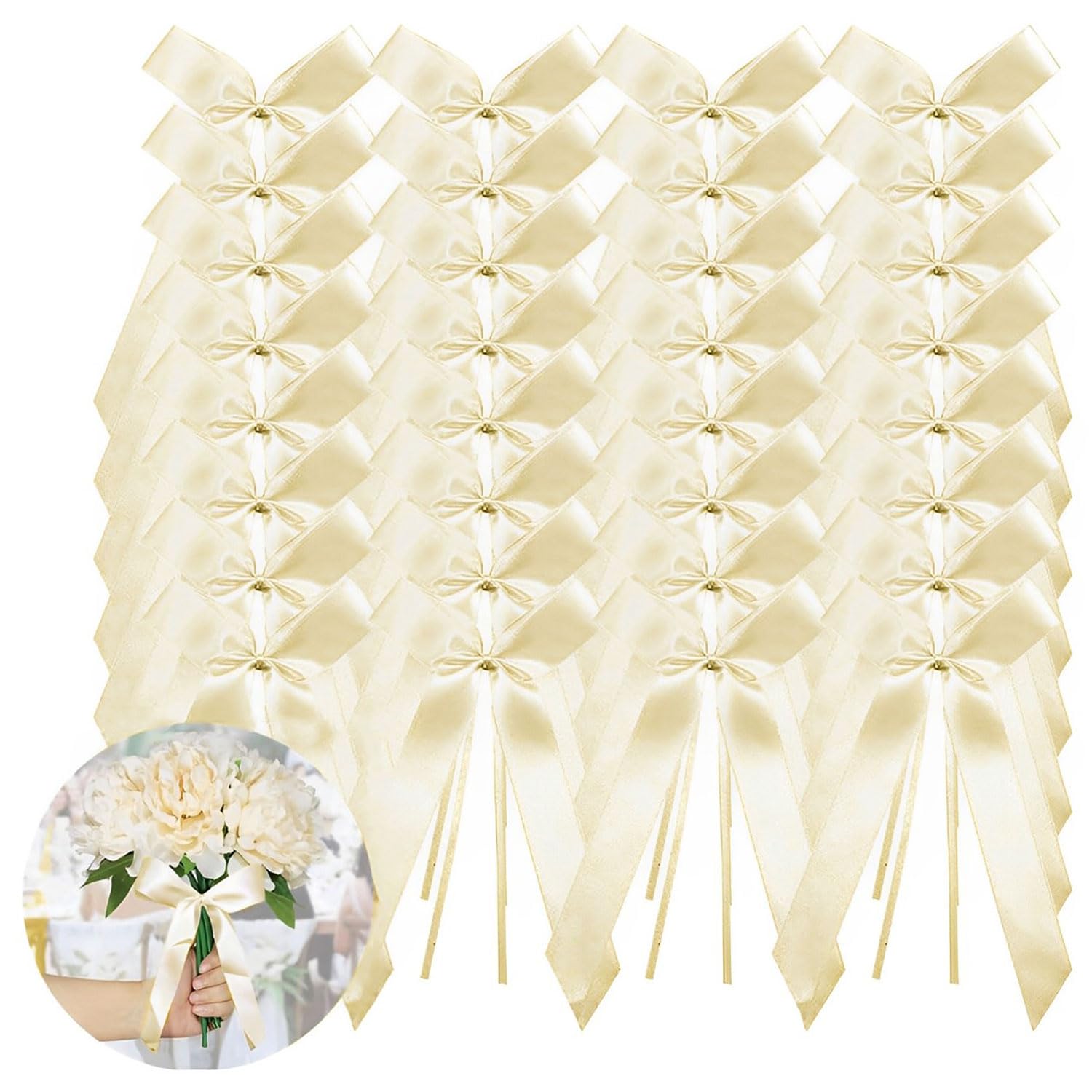 LATRAT Pack of 100 Wedding Decoration Satin Bows for Cars (Ivory White)