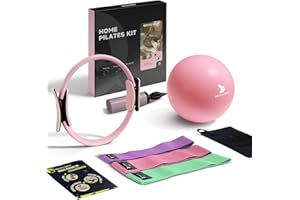 RollingBunny Home Pilates Kit - 13.8" Pilates Ring with Padded Handles, Mini Ball, 3 Resistance Bands for Full Body Exercise, Workout Guide