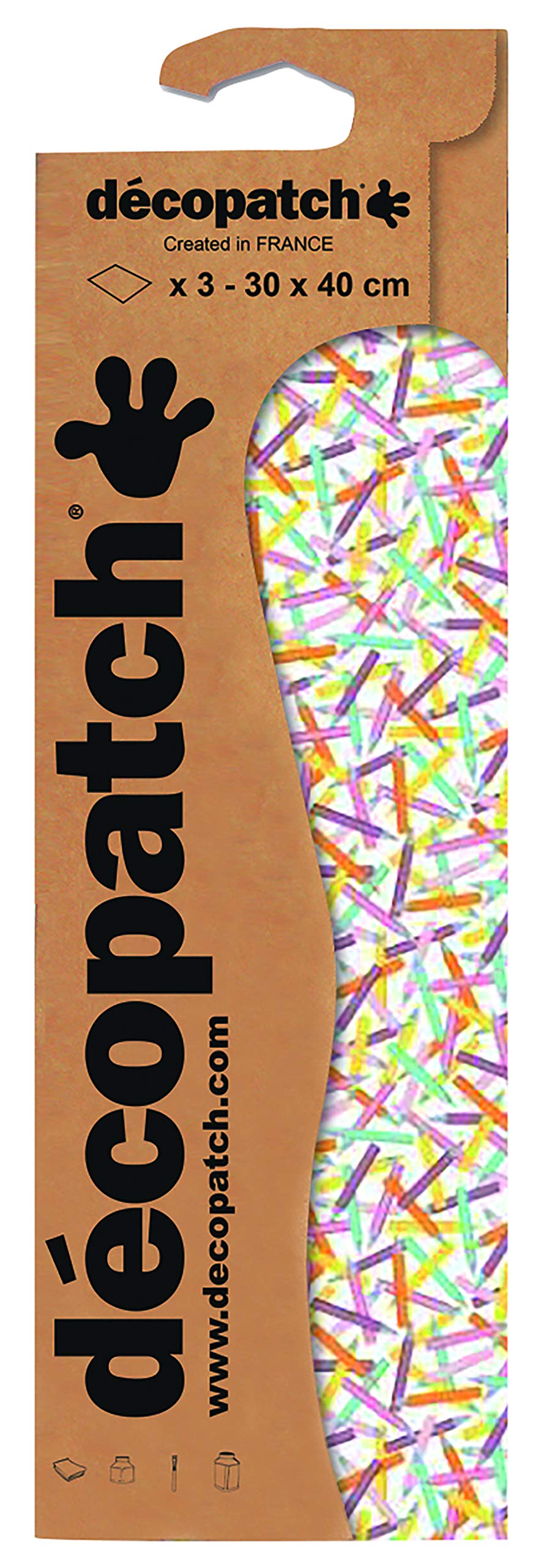 Décopatch C827C - A pouch of 3 sheets of printed paper 30x40 cm, Pencils - DIY - Customisable Décor - Completely Personalise - Creative + Leisure Activity