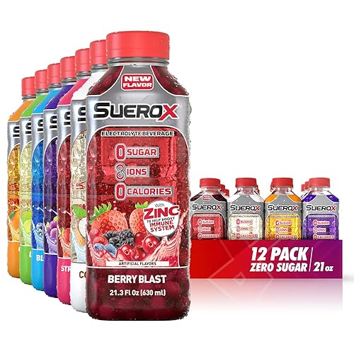 SueroX Zero Sugar Electrolyte Drink for Hydration and Recovery, Unique Blend of Electrolytes & 8 Ions, Zero Calorie Sports Drink, 21.3 Fl Oz, Ultimate Pack, 12 Count