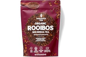 SARASOTA COFFEE & TEA CO. Organic Rooibos Loose Leaf Tea | 100% Pure South African Red Tea | Naturally Caffeine-Free | USDA Organic | 1lb Bulk Bag | Smooth & Earthy Flavor | Herbal Wellness | Non-GMO
