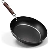 Armorbear Carbon Steel Frying Pan, Pre-Seasoned 12-Inch Cooking Skillet Wooden Handle, PFAS & PFOA-Free, Nitrided Black Fry Pan for Kitchen, Camping, Chef Use