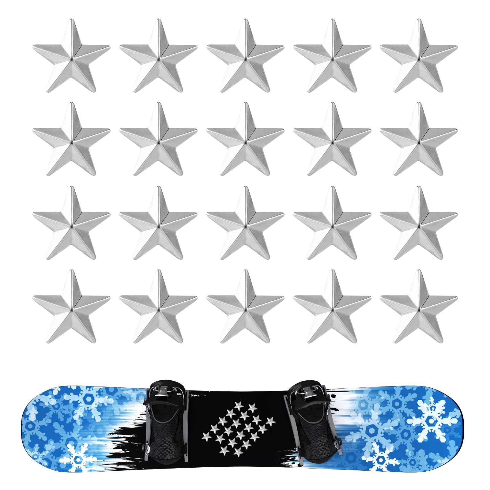 lasuroa 20pcs Pentagram Snowboard Stomp Pads, Silver Snowboard Grip Pad Anti-Slip Snowboarding Step Mats Winter Snow Ski Accessories for Providing Extra Grip