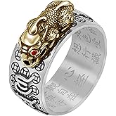 HJ HUAJ Feng Shui Ring Feng Shui PiXiu Mantra Ring PiXiu Rings Amulet Lucky Wealth Buddhist Jewelry Adjustable Ring