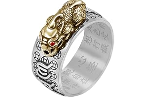 HJ HUAJ Feng Shui Ring Feng Shui PiXiu Mantra Ring PiXiu Rings Amulet Lucky Wealth Buddhist Jewelry Adjustable Ring