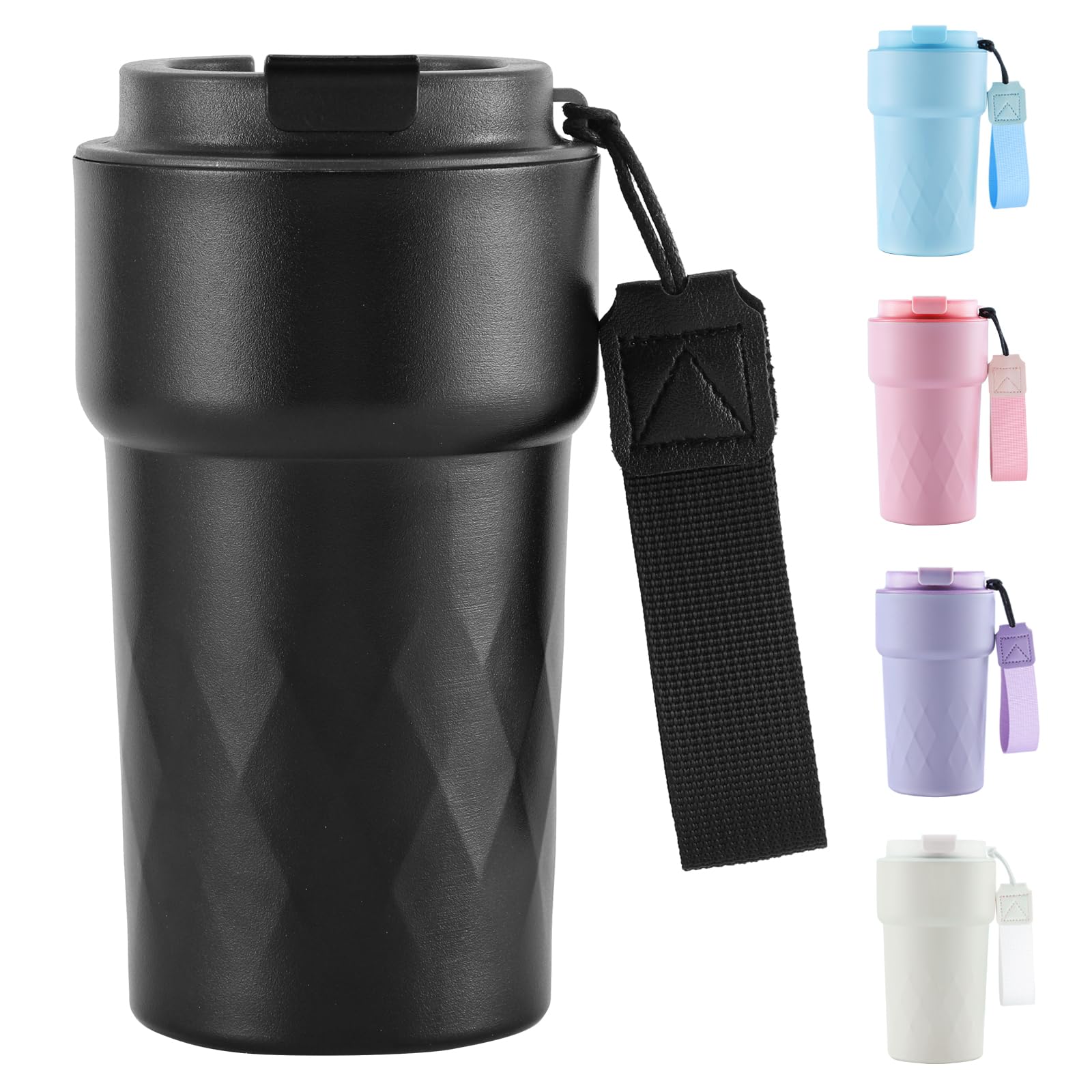 SUPPRUI Travel Mug, 510ml Insulated Coffee Cup with Leakproof Lid,Reusable Travel Coffee Mugs - Car Coffee Cup,Double Walled Stainless Steel Thermal Mugs for Hot Cold Drinks(Black)