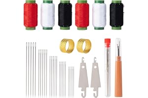 ZMLLAYE 37Pcs Big Eye Steel Sewing Needles Kit - Stainless Steel Needles for Hand Sewing Kit with Thread Ripper, Needle Threaders, Threads and Thimbles