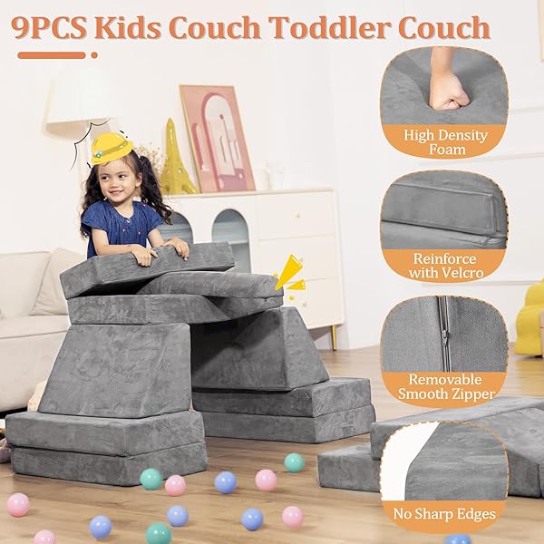 LOAOL MODULAR KIDS PLAY COUCH, KIDS COUCH FOR PLAYROOM, CONVERTIBLE FOAM CLIMBING SOFA FOR TODDLERS, FOAM CLIMBING BLOCKS FOR BOYS AND GIRLS