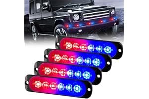 Sidaqi Universal 12-24V Emergency Strobe Warning Lights 6 LED 12W Surface Mount Beacon Hazard Warning Lights Flashing Light Bar for Off Road Vehicle, ATVs, Truck- 4PCS (Red&Blue)