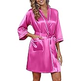 Ekouaer Silky Robes for Women Satin Knee Length Bride Bridesmaid Wedding Party Bathrobe Lightweight Sleepwear with Pockets