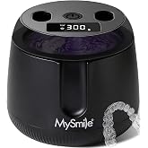 MySmile MS208 Ultrasonic Retainer Cleaner with UV Light &amp; Digital Timer | 42-48 kHz, 4 UV, 4 Modes, 200ML Capacity, View Window, Portable Size, Low Noise, for Dentures, Mouth Guard, Aligner, Black