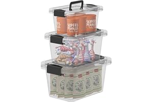Cetomo 6.8Qt 12Qt 20Qt Plastic Storage Bins, Storage Box, Tote Organizing Container with Durable Lids, Secure Latching Buckles and Handles, Stackable and Nestable, Set of 3 Different Size Boxes, Clear